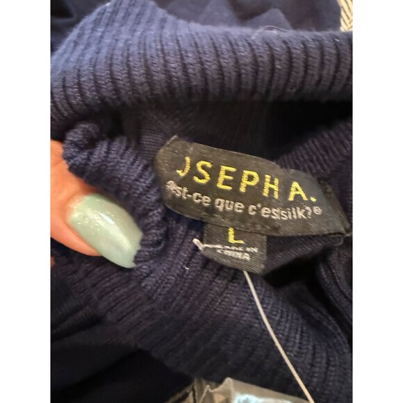 Womens Navy Blue Turtleneck Sweater With Buttoned Cuffs Medium Weight Knit Size - Picture 7 of 8